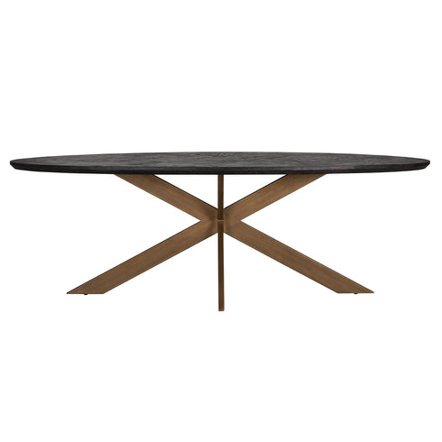 Bonita Parquet Black & Brass Frame Oval 6 Seater Dining Table Medium